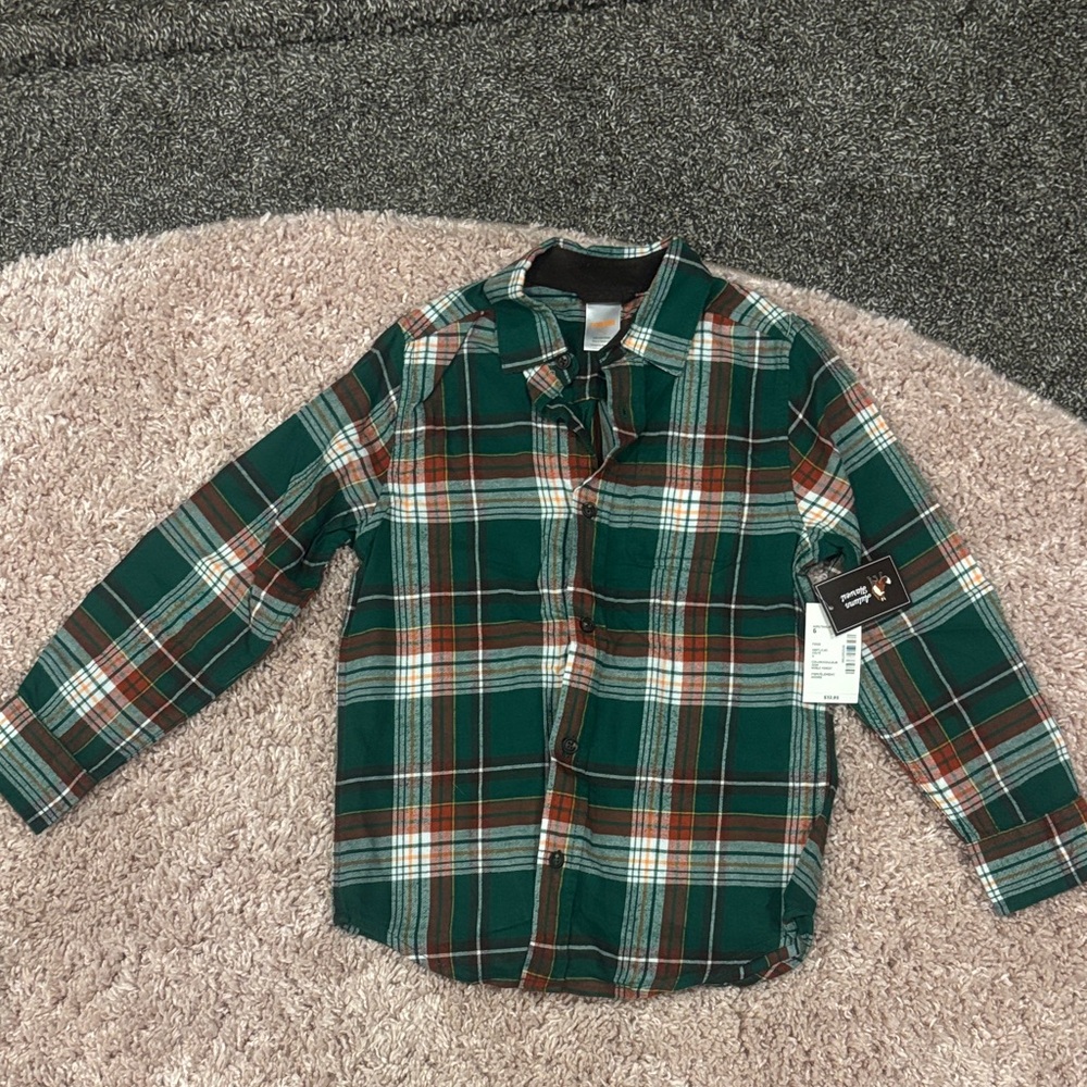 Boys NEW Gymboree Green and Brown Plaid Shirt